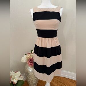 Elegant Black and Cream Striped Dress